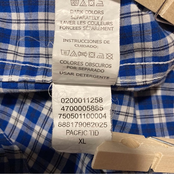 Chaps by Ralph Lauren Stretch Easy Care Plaid Button Up Shirt | Navy Blue Check - Picture 14 of 15